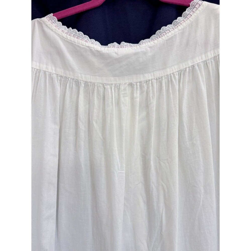 NWOT Vtg 80s Eileen West White Cotton Lawn Nightgown Pockets Lace L Prairecore - Picture 12 of 14